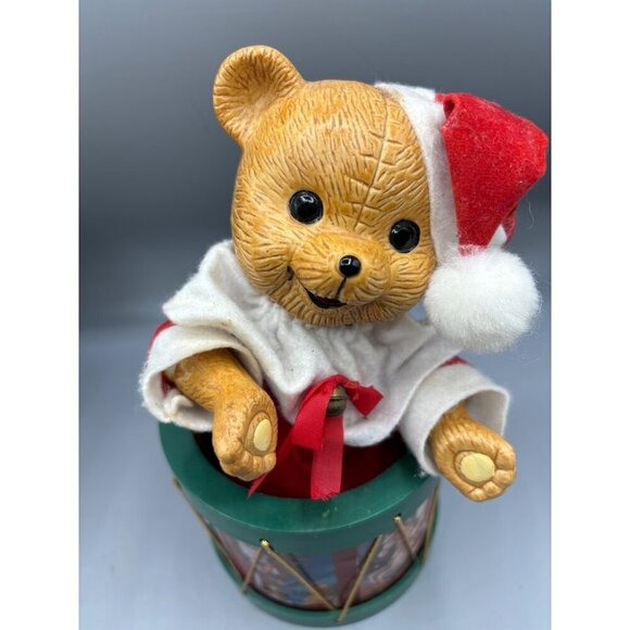 Vtg Christmas Around the World Teddy In Drum Musical Animated Figurine Decor - Picture 2 of 5